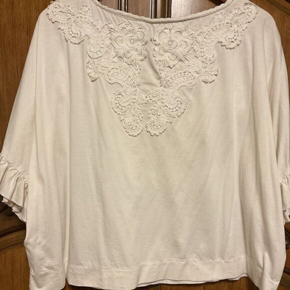 POLO RALPH LAUREN BLUE LABEL CREAM LACED EMBROIDERY WOMAN COTTON TOP SIZE US L‌ - Picture 4 of 10